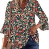 Amazon:$7.49 ($14.98)Womens Boho Tops Ruffle 3/4 Sleeve Button V-Neck Dressy Casual 2025 Fall Bell Sleeve Floral Business Blouses
