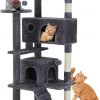 Amazon : $35.98 ($59.99) DUMOS 54-inch Indoor Cat Tree Tower –Multi-Level Pet House for Large Cats with 2 Condos, Scratching Posts, Round Platform, Small Ladder, and Toys – Perfect for Cats of All Ages, Dark Grey