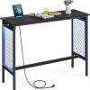 Amazon : $40.98 ($85.99) VASAGLE Bar Table with Power Outlets, 47.2 Inches LED Lights Narrow Tall Pub Table, Counter Height Console Desk, Mesh Panels and Metal Frame, for Kitchen, Entryway, Ebony Black and Matte Black