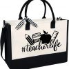 Amazon : $9.99 ($24.99) Teacher Appreciation Gifts,Teacher Day Gift for Women,Gifts for Teachers Women,Teacher Birthday Gift for Womens,Initial Canvas Tote Bag With Zipper