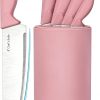 Amazon : $9.99 ($24.99) Knife Set, 6-Piece Kitchen Knife Set, German High Carbon Stainless Steel, Durable & Easy Clean Knife Block, Peach Pink