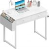 Amazon : $54.99 ($64.99) Lufeiya Small White Kids Desk with Drawers for Bedroom, 32 Inch Home Office Desks with Fabric Storage Drawer and Bag, Study Writing Vanity Table for Small Spaces, White