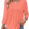Amazon : $9.98 ($14.99)  XIEERDUO 3/4 Length Sleeve Tops for Women 2026 Crewneck Casual Pleated Tunic Tops Shirts Blouses