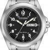 Amazon : $147.00 ($173.95) Citizen Men's Eco-Drive Weekender Garrison Field Watch in Stainless Steel, Black Dial, Arabic Markers, Luminous, 43mm (Model: AW0050-82E)