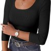 Amazon : $14.99 ($19.99) GKBK Womens 3/4 Sleeve Scoop Neck Top Ribbed Knit Slim Fitted Casual Basic Tee Shirts 2026 Fall Trendy Work T-Shirt Outfits