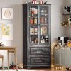 Amazon:$189.99 ($199.99)DWVO 76'' Storage Cabinets, Freestanding Kitchen Pantry with Adjustable Shelves & Drawers, Farmhouse Glass Display Cabinets Tall Cupboard for Dining Room, Living Room, Dark Rustic