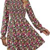 Amazon : $12.34 ($25.99) KIRUNDO Long Sleeve Dress for Women 2025 Summer Fall Wedding Guest Smocked Floral Crewneck Ruffle A Line Flowy Mini Dress